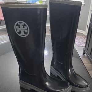 Tory Burch Black and Gray Rain Boots